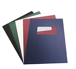 Assorted covers with windows ranging in sizes from 8.5” x 11” to 9”x11” covers.