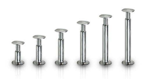 An array of aluminum binding screw posts.