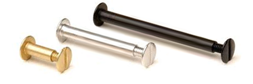 Three Chicago binding screw posts of different lengths.