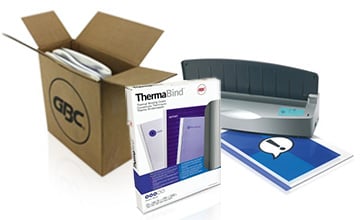 GBC thermal binding machine and ThermaBind binding covers.