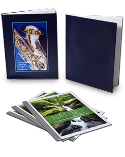 A display of hard and soft thermal binding covers.